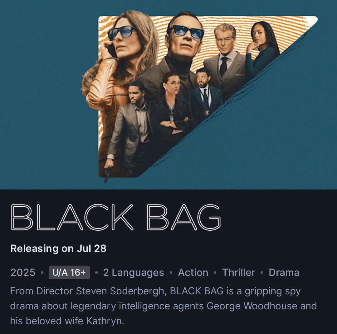 CinemaRareIN's tweet image. #BlackBag (2025) by #StevenSoderbergh, premieres July 28th on @JioHotstar.