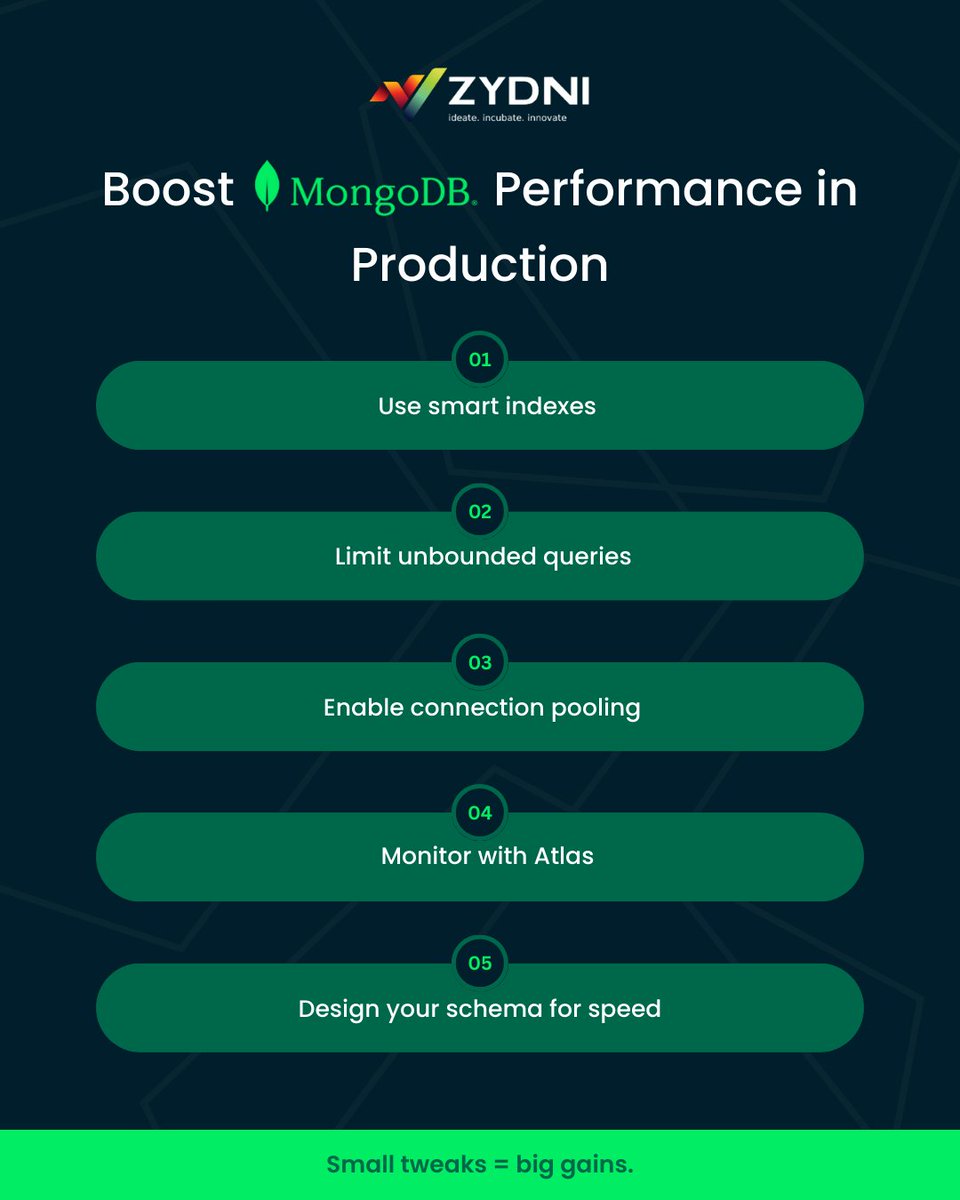 zydniofficial's tweet image. Boosting MongoDB Performance in Production
#MongoDB #DatabasePerformance #ScalableArchitecture #BackendOptimization #NoSQL #DevOps #SoftwareEngineering