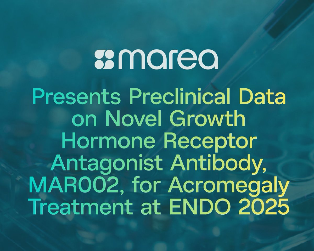 Marea_tx's tweet image. This weekend, we presented preclinical data on MAR002 for the treatment of #acromegaly at #ENDO2025. The data strongly support advancing MAR002 into clinical development for acromegaly treatment, and we look forward to staying on track to initiate a Phase 1 First-in-Human study…