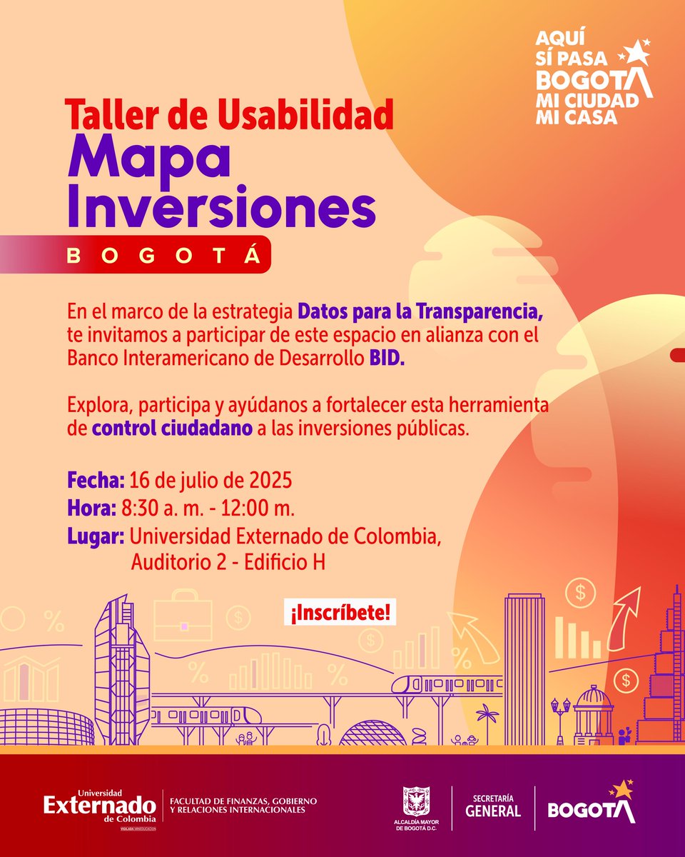 U.Externado (@uexternado) on Twitter photo La Escuela de Gobierno de <a href="/FIGRIExternado/">Figriexternado</a> y la Alcaldía de <a href="/Bogota/">Alcaldía de Bogotá</a> invitan al 'Taller de Usabilidad del Mapa de Inversiones de Bogotá', una herramienta que será clave para que la ciudadanía consulte en qué se están invirtiendo los recursos públicos. 📈💰
🔗forms.office.com/r/2MG6bMnThr?o… La Escuela de Gobierno de <a href="/FIGRIExternado/">Figriexternado</a> y la Alcaldía de <a href="/Bogota/">Alcaldía de Bogotá</a> invitan al 'Taller de Usabilidad del Mapa de Inversiones de Bogotá', una herramienta que será clave para que la ciudadanía consulte en qué se están invirtiendo los recursos públicos. 📈💰
🔗forms.office.com/r/2MG6bMnThr?o…