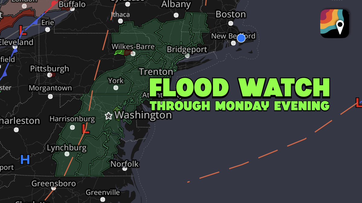 *Flood watch* in effect for much of interior Northeast, Mid-Atlantic...

Strong thunderstorms with heavy rains are likely Monday afternoon along the Appalachians, pushing toward the East Coast in the afternoon. Rainfall rates in excess of 2 inches per hour are expected in the