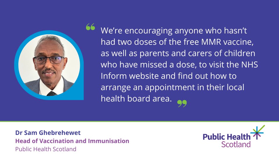 P_H_S_Official's tweet image. Cases of Measles are on the rise across the world, so we encourage everyone to make sure you have received two doses of the measles, mumps and rubella (MMR) vaccine.
Dr Sam Ghebrehewet, Head of Vaccination and Immunisation at PHS, tells us more 🔽
publichealthscotland.scot/news/2025/july…