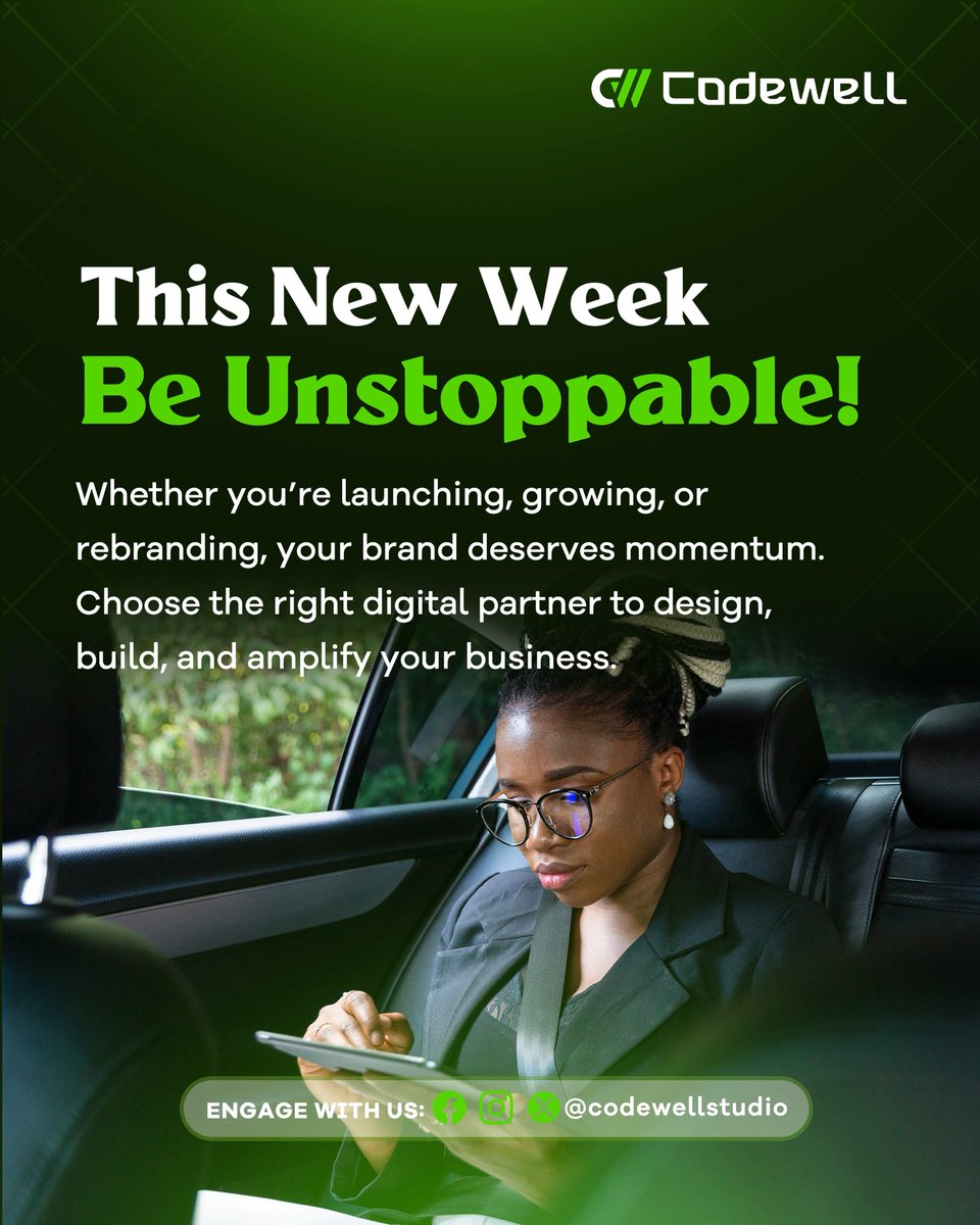 Codewell_Studio's tweet image. Be unstoppable this week! 🚀 Just like your goals, your brand deserves momentum. Choose Codewell Studio — where design, tech, and strategy meet to elevate every business.

📩 Get a free consultation- DM us or write us on WhatsApp +2348089321618