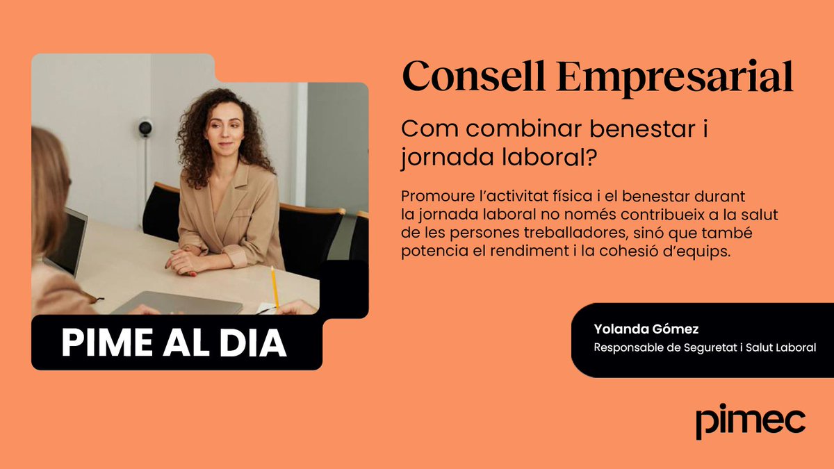 Com combinar benestar i jornada laboral?

✍️"A través de la iniciativa 'Pime en forma', fomentem la incorporació de l’activitat física en l’entorn de treball com a eina per millorar la salut, el benestar i la competitivitat del teixit empresarial".

tinyurl.com/kfkvk7d3