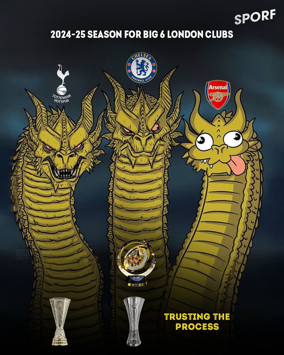 Sporf's tweet image. Chelsea are globe-trotting, Spurs are finally partying…🏆
Arsenal? Still trusting the process 😅📉