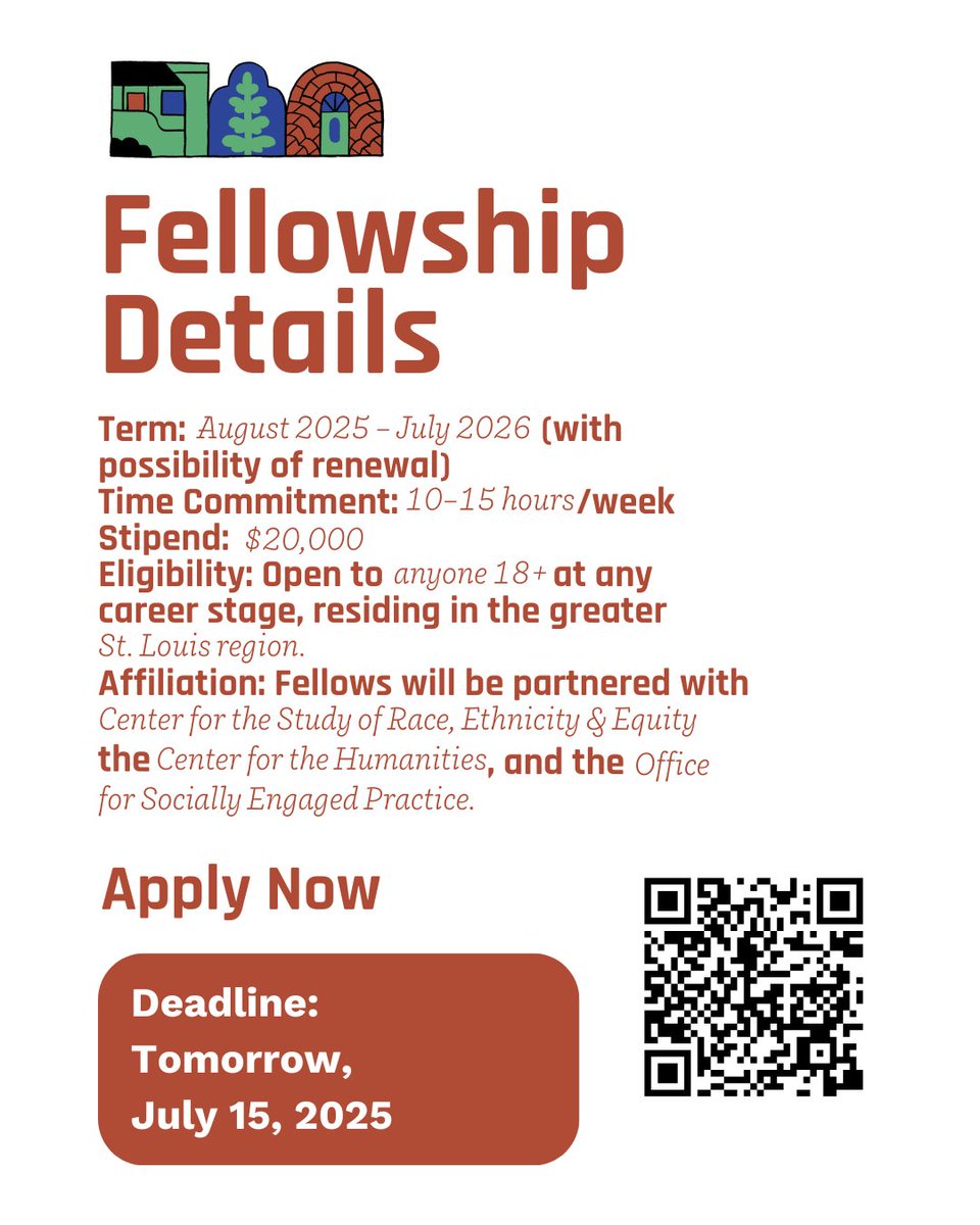 Center for the Study of Race, Ethnicity & Equity (@cre2_washu) on Twitter photo Want to make your mark on St. Louis? The Engaged City is looking for Community Fellows to help build a cultural map that reflects the voices, stories, and strengths of our neighborhoods. We are accepting applications until tomorrow, July 15th! tinyurl.com/325sfw9c Want to make your mark on St. Louis? The Engaged City is looking for Community Fellows to help build a cultural map that reflects the voices, stories, and strengths of our neighborhoods. We are accepting applications until tomorrow, July 15th! tinyurl.com/325sfw9c