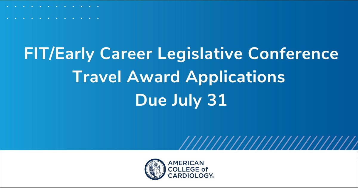 Cardiology's tweet image. Deadline Extended! 🚨 #ACCFIT & #ACCEarlyCareer professionals can apply for a travel award to help cover the costs of attending #ACCLegConf.
Apply here by July 31 ➡️ bit.ly/4lSJ1NE