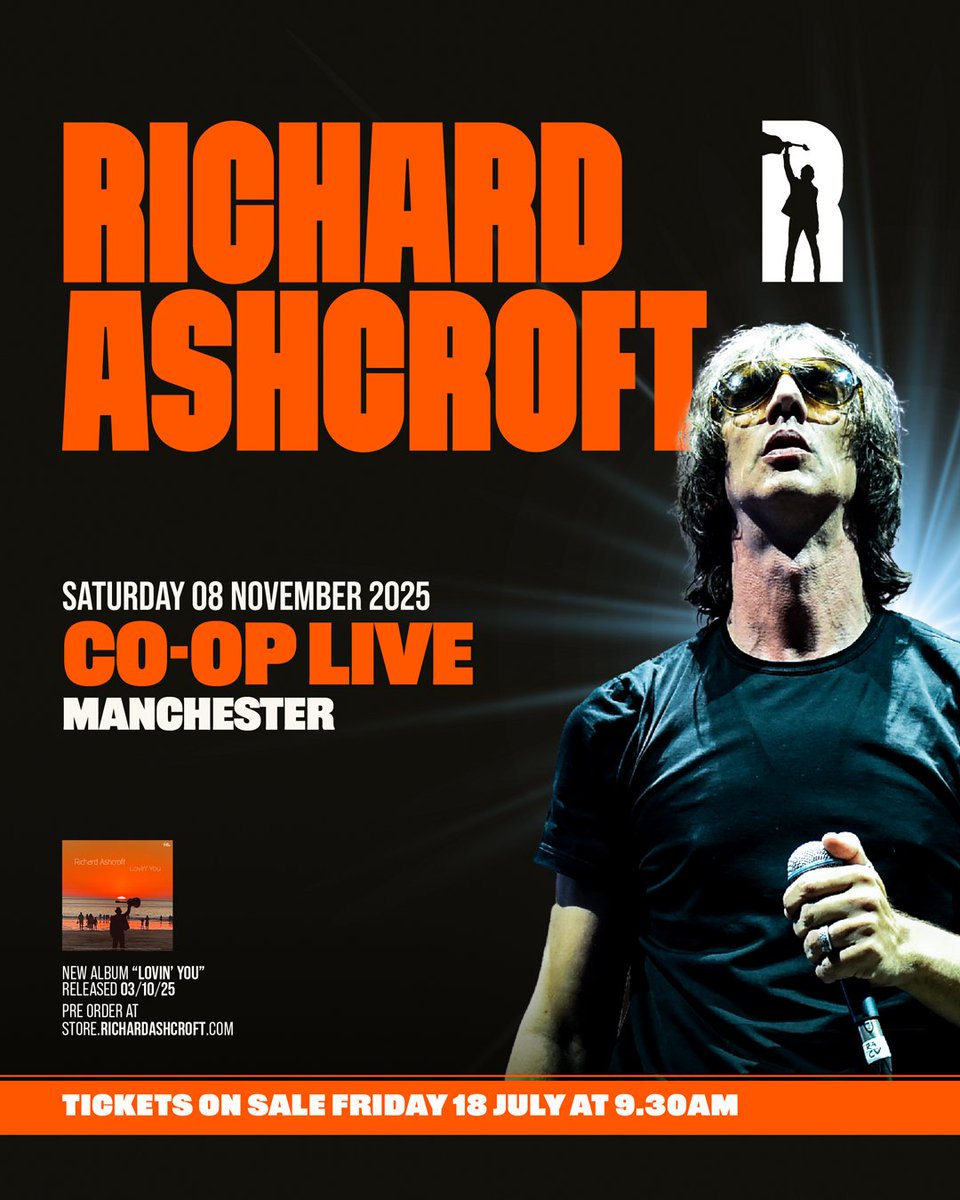 gigsandtours (@gigsandtours) on Twitter photo The legendary <a href="/richardashcroft/">Richard Ashcroft</a> has announced a huge headline show at Manchester <a href="/TheCoopLive/">Co-op Live</a> on Saturday 8th November! ⚡️
Tickets on general sale this Friday at 9:30am. Pre-order the upcoming album ‘Lovin You’ for presale access via store.richardashcroft.com The legendary <a href="/richardashcroft/">Richard Ashcroft</a> has announced a huge headline show at Manchester <a href="/TheCoopLive/">Co-op Live</a> on Saturday 8th November! ⚡️
Tickets on general sale this Friday at 9:30am. Pre-order the upcoming album ‘Lovin You’ for presale access via store.richardashcroft.com