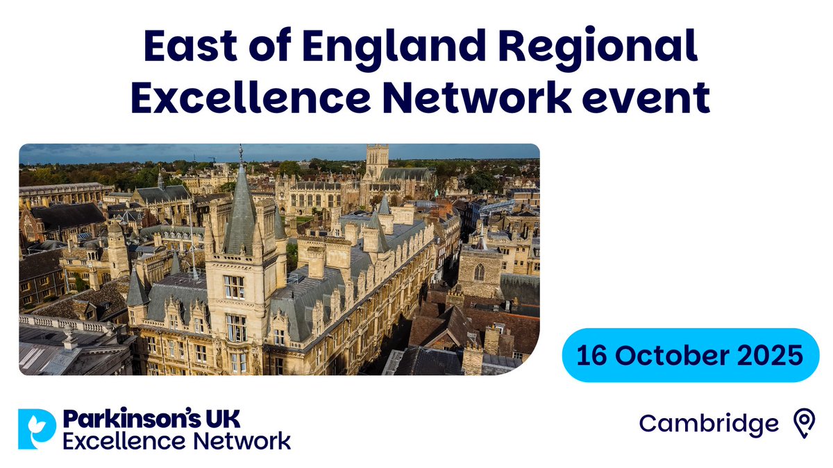 ParkinsonsEN's tweet image. Health and care professionals in the East of England, join us for your Regional Excellence Network event in October!
✅Learn and network with colleagues.
✅Hear how we're improving Parkinson's care, from Caroline Rassell, CEO of Parkinson’s UK.
Read more: bit.ly/3GIpwrW