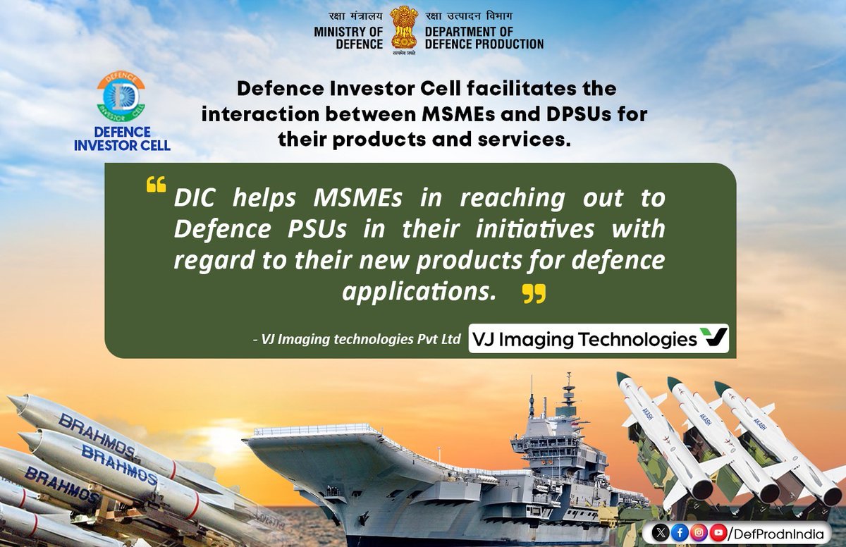 DefProdnIndia's tweet image. Facing roadblocks in the #DefenceSector?
The #DefenceInvestorCell is here to help you navigate every step — from query resolution to facilitation and support.

📩 Connect with us: definvestorcell@ddpmod.gov.in

#DefenceProduction #MakeInIndia #InvestInDefence #AatmanirbharDefence