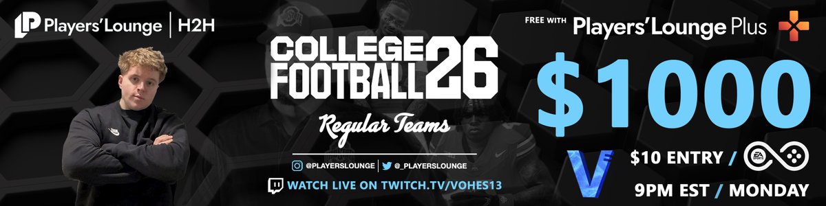 _playerslounge's tweet image. ๐จ $1000 CFB26 Regs Tournament (No LSU)!๐จ
๐ Hosted by @Vohes13
๐ When: 9PM ET
๐บ Watch Live: twitch.tv/vohes13
๐ณ $10 Entry
๐ท Join Below:
playerslounge.com/tournament/408โฆ
#CFB26