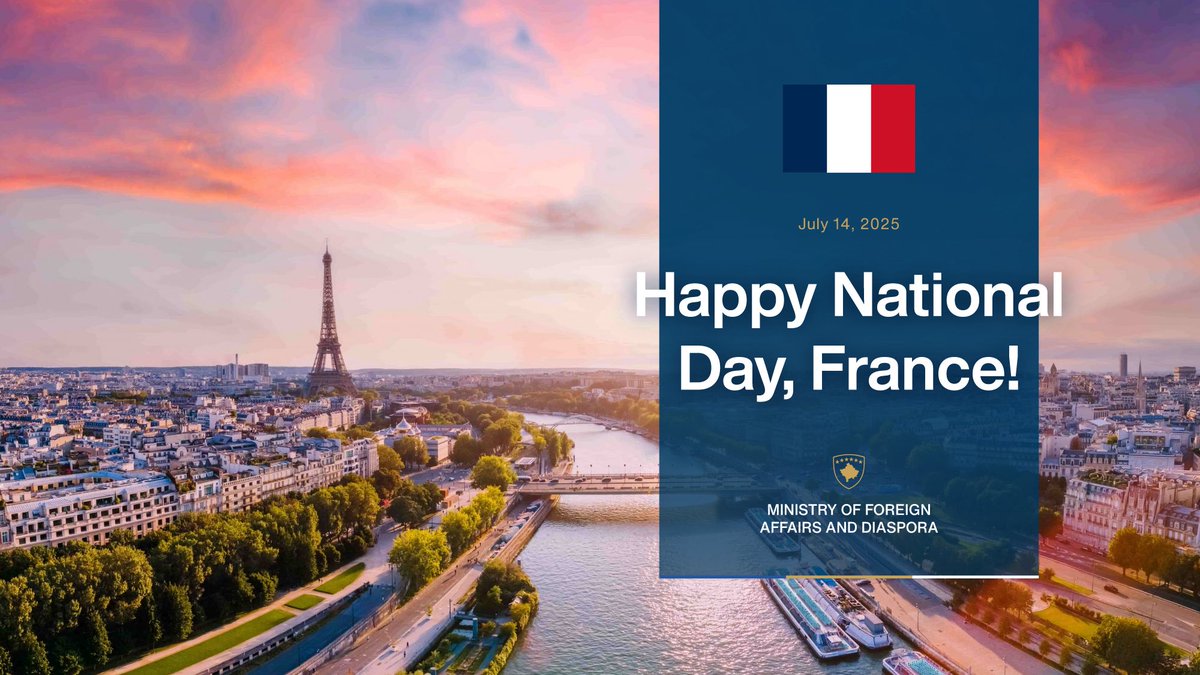 Warm wishes to the people of France on their National Day!

From solidarity in difficult times to shared aspirations for a peaceful Europe, Kosova cherishes the bond between our people and looks forward to deepening it in the years ahead.

Bonne fête nationale! 🇫🇷🇽🇰🎉