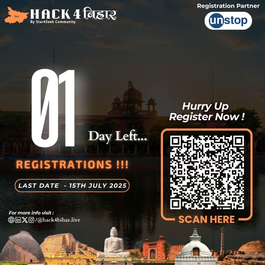 ONE. LAST. DAY.

Hack4Bihar closes registrations TOMORROW – and you don’t want to be left out.

📍 Scan the QR &amp; REGISTER NOW

#hack4bihar