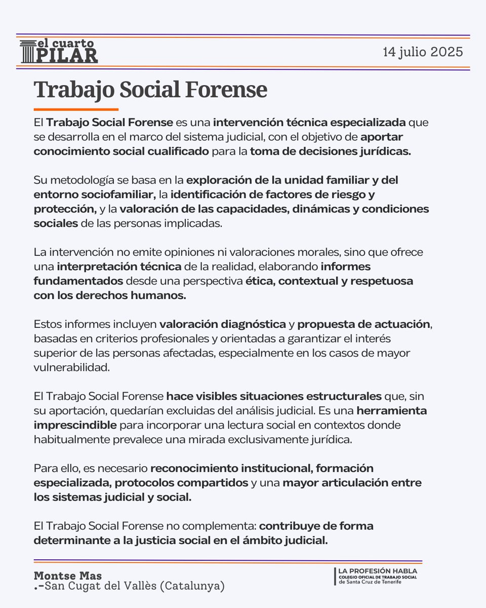 ✍️"Trabajo Social Forense"

ℹ️ colegiotstenerife.org/noticia/el-cua…

.- Por Montse Mas
🏛️ | 𝐄𝐋 𝐂𝐔𝐀𝐑𝐓𝐎 𝐏𝐈𝐋𝐀𝐑