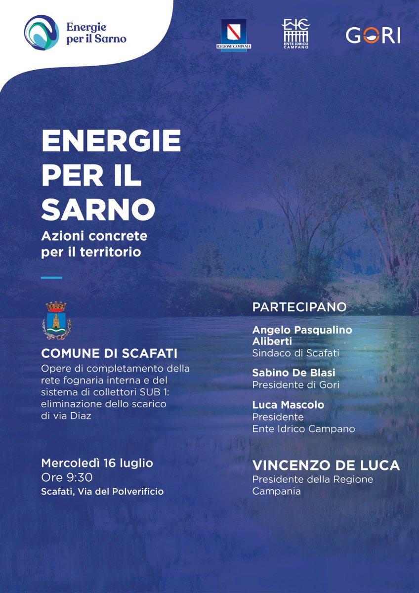 Condividiamo con la comunità il raggiungimento di un nuovo traguardo ambientale! 

Con <a href="/Reg_Campania/">Regione Campania</a> ed <a href="/EnteEic/">EIC - Ente Idrico Campano</a> 

#goriacqua #energieperilsarno