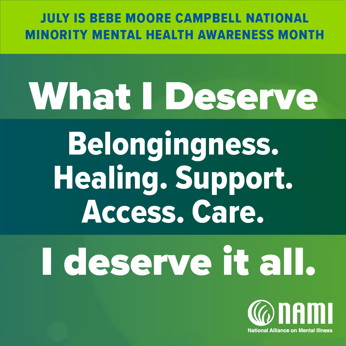 ThrivingMindSF's tweet image. July is Minority Mental Health Awareness Month.
Inspired by Bebe Moore Campbell’s charge to end stigma and provide mental health support for communities, the U.S. House of Representatives designated July as Bebe Moore Campbell National Minority Mental Health Awareness Month.