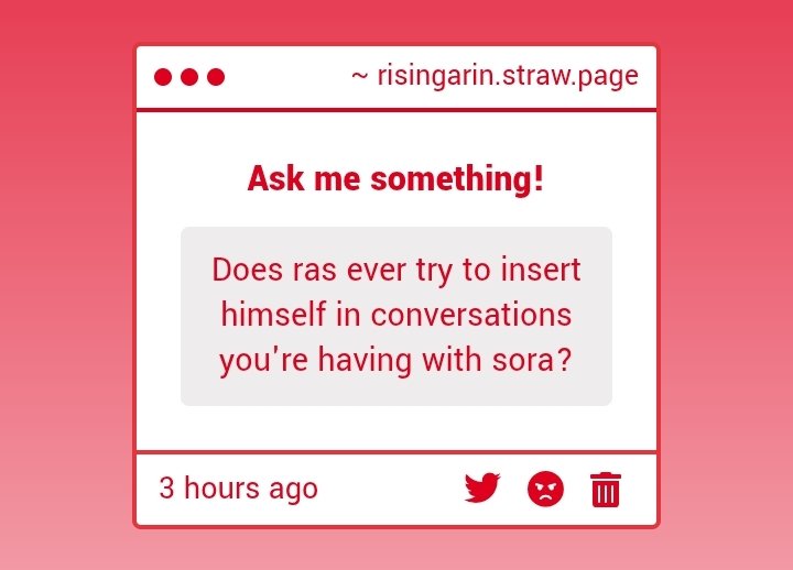 DON'T GIVE HIM ANY IDEAS!

He usually just stares at all mad and stuff! 🙄

It happened once when I reminded Sora of the time that tiny robot I tried to make SPONTANEOUSLY COMBUSTED! 🤖🔥

We.... don't talk about mechanical skills. He forced me to train right then and there.