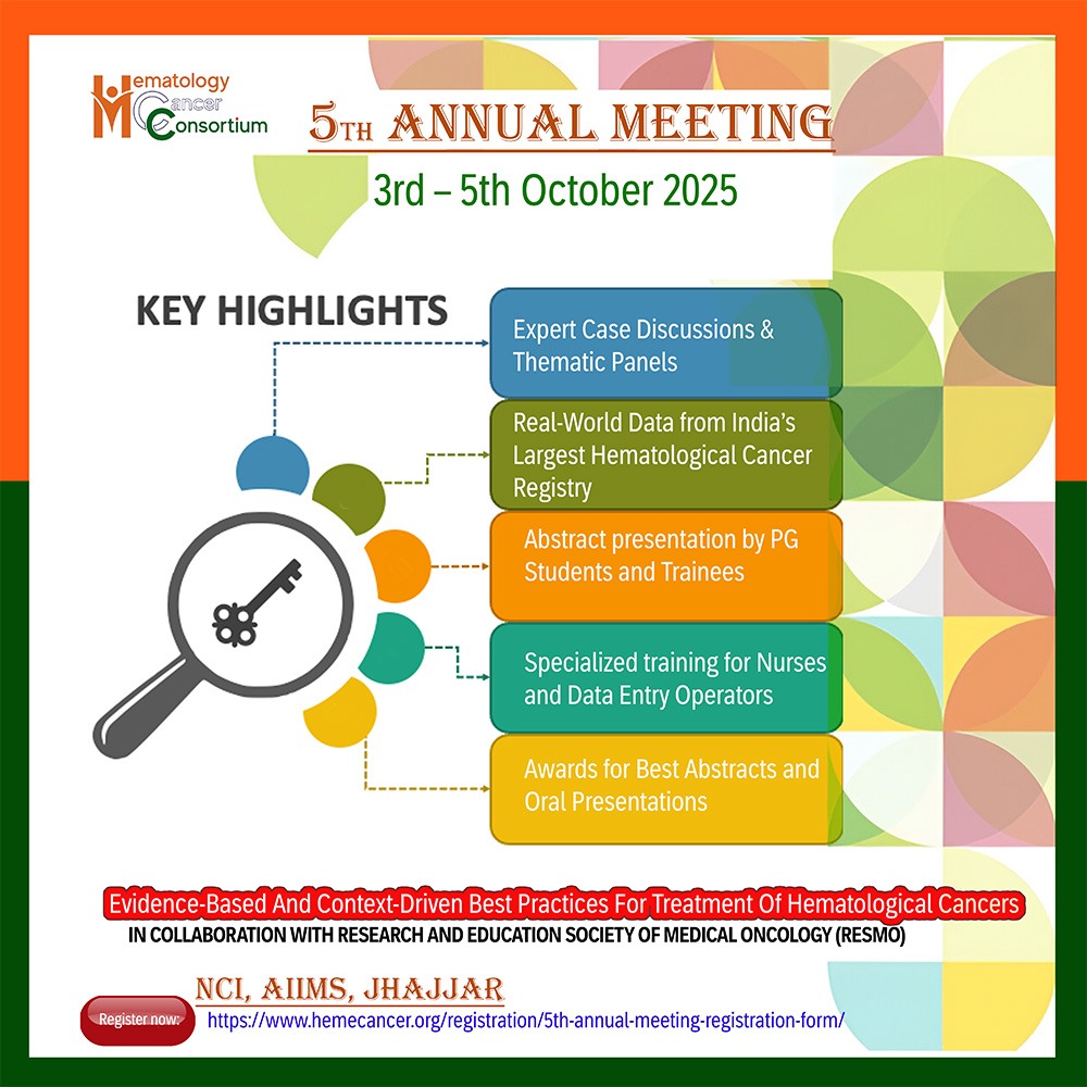 🔥 Now, we’re raising the bar once again...
🎯 5th HCC Annual Meeting
🗓️ October 3–5, 2025
📍 NCI-AIIMS, Jhajjar
Theme: Evidence-Based &amp; Context-Driven Best Practices in Hematologic Cancer Care
#HematologyIndia #MedicalConference #HCCAnnualMeeting #Hematology2025