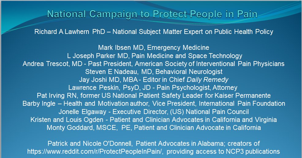 Quarterly Report of the National Campaign to Protect People in Pain 

linkedin.com/pulse/quarterl… via <a href="/LinkedIn/">LinkedIn</a>