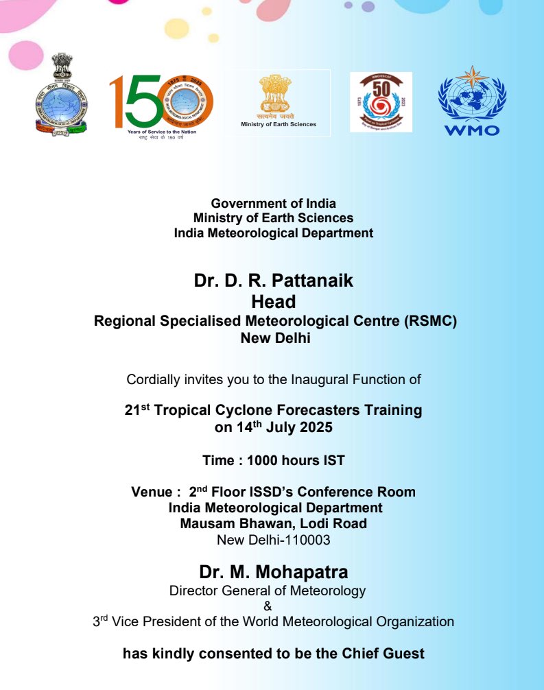 SatyabanRatna's tweet photo. Presented a talk at the 21st RSMC Tropical Cyclone Forecasters Training organised at IMD HQ, New Delhi.
Great to engage with experts on using data for building climate resilience
#IMD #DisasterRiskReduction #HazardAtlas #TropicalCyclones #ClimateResilience #RSMC #EarlyWarning https://t.co/iqo5UJNQNu