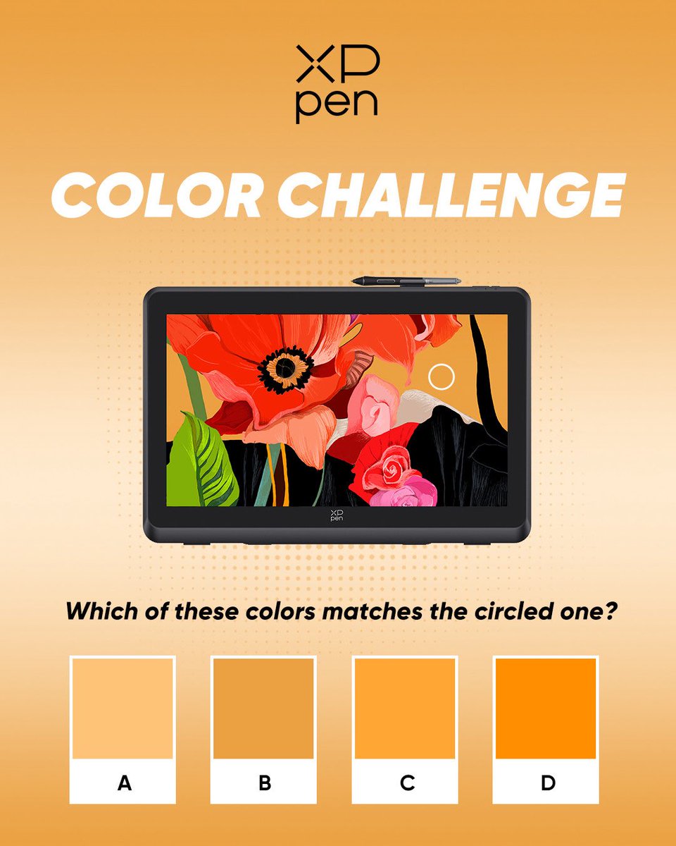 xppenca's tweet image. #XPPENFUN
Can you match the circled color to the right swatch? 👀✨
Comment your guess and tag a friend to test their eyes! 👇
#ColorChallenge #Challenge #FunTest #DigitalArt #DrawingTablet