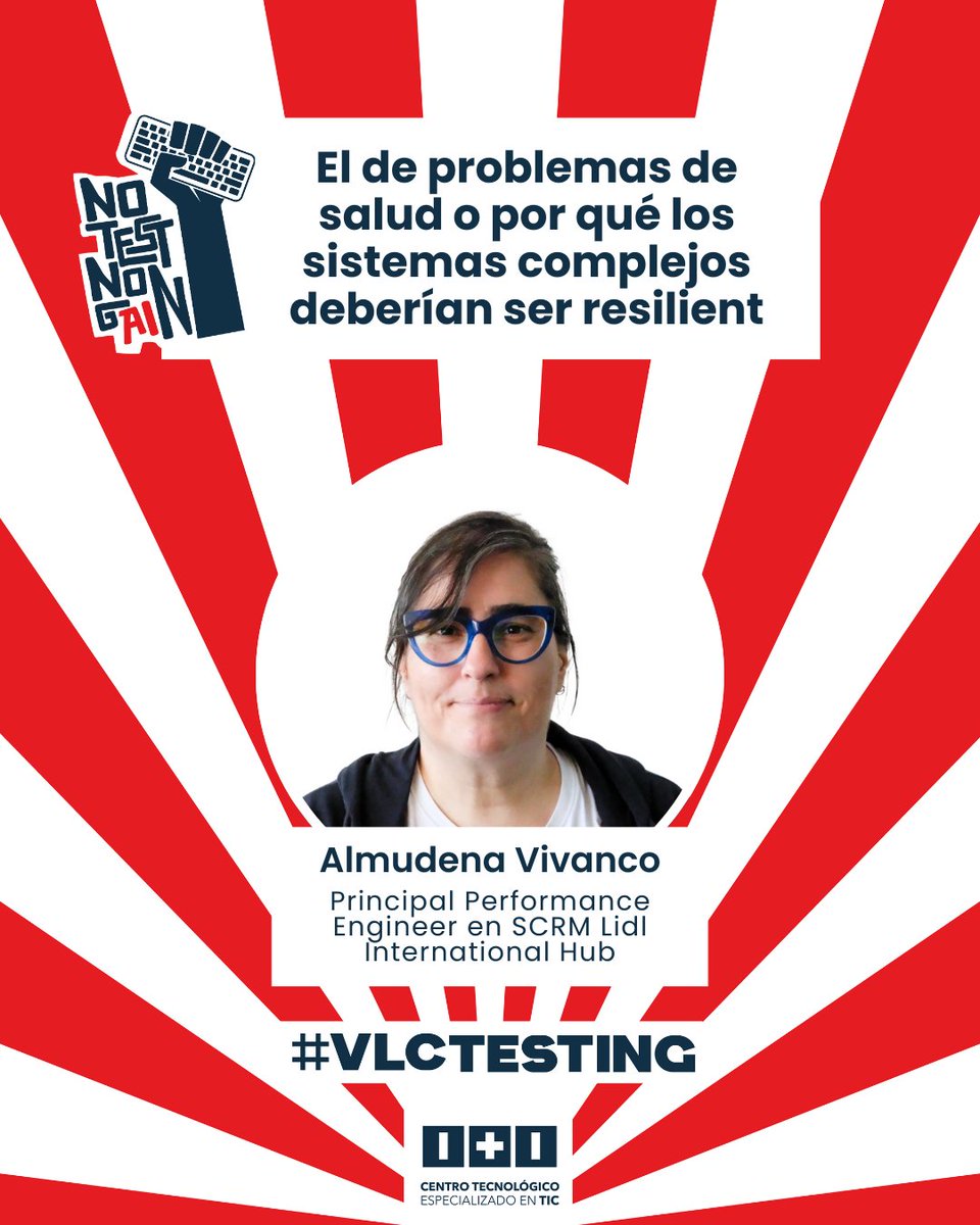 ITI_TIC's tweet image. 💥 ¿Te imaginas probar sistemas al límite solo para ver cómo se rompen?
Pues eso hace Almudena Vivanco, Principal Performance Engineer en SCRM - Lidl International Hub, y nos lo contará en #VLCTESTING 2025 con una sonrisa.
Porque, como en medicina, lo que no se ve también puede…