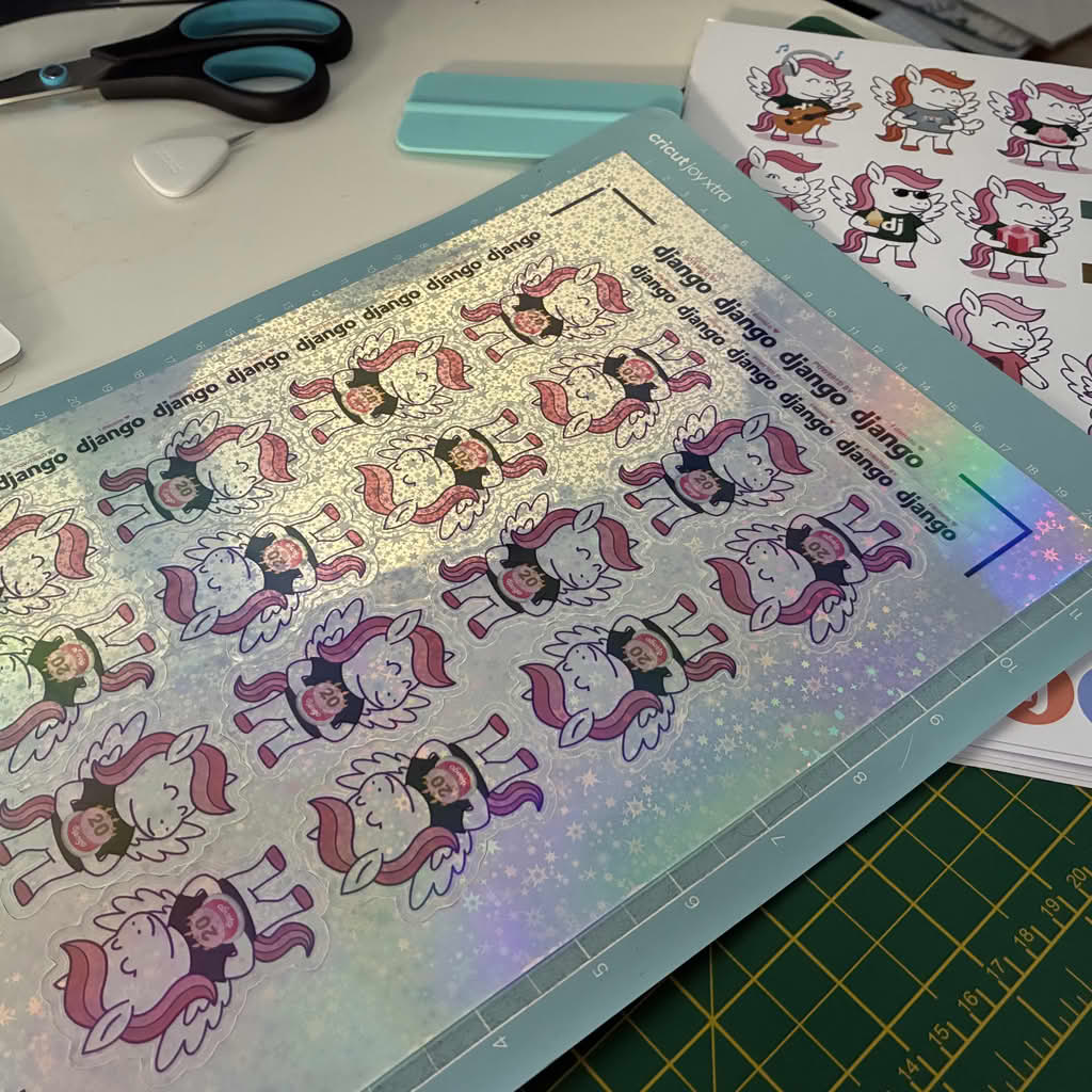 djangoproject's tweet image. Final preparations for #EuroPython! This is the last batch of 800 stickers for the conference, with lots of special ones for Django’s 20th birthday!Will be there for the whole conference, with Django booth (thank you @europython), and sprints on the weekend!