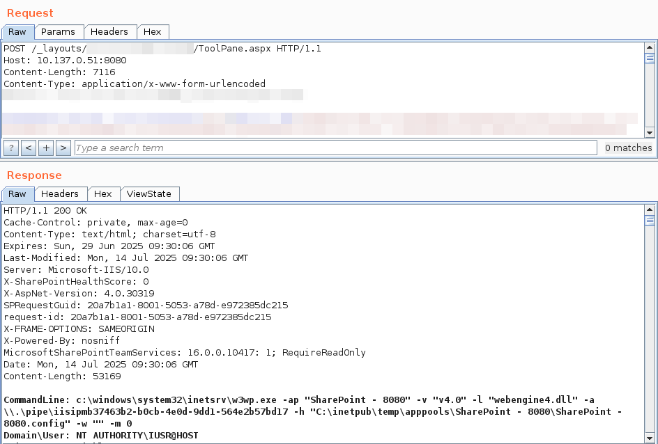 CODE WHITE GmbH (@codewhitesec) on Twitter photo We have reproduced "ToolShell", the unauthenticated exploit chain for CVE-2025-49706 + CVE-2025-49704 used by <a href="/_l0gg/">Khoa Dinh</a> to pop SharePoint at #Pwn2Own Berlin 2025, it's really just one request! Kudos to <a href="/mwulftange/">Markus Wulftange</a> We have reproduced "ToolShell", the unauthenticated exploit chain for CVE-2025-49706 + CVE-2025-49704 used by <a href="/_l0gg/">Khoa Dinh</a> to pop SharePoint at #Pwn2Own Berlin 2025, it's really just one request! Kudos to <a href="/mwulftange/">Markus Wulftange</a>