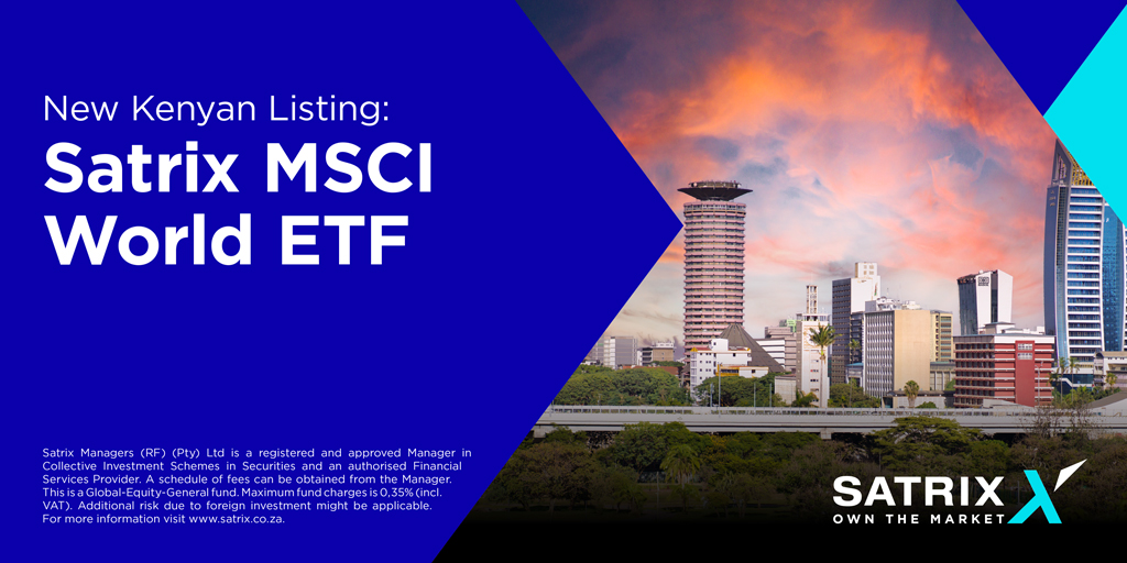 SATRIX_SA's tweet photo. Satrix expands into another African market with the dual listing of the Satrix MSCI World ETF on the Nairobi Securities Exchange (NSE) today, unlocking access to the MSCI World Index for Kenyan investors. 

Read more: https://t.co/gDiwCGOTvF

#OwntheMarket #NewListing #NSEListing https://t.co/eGei5qHARy