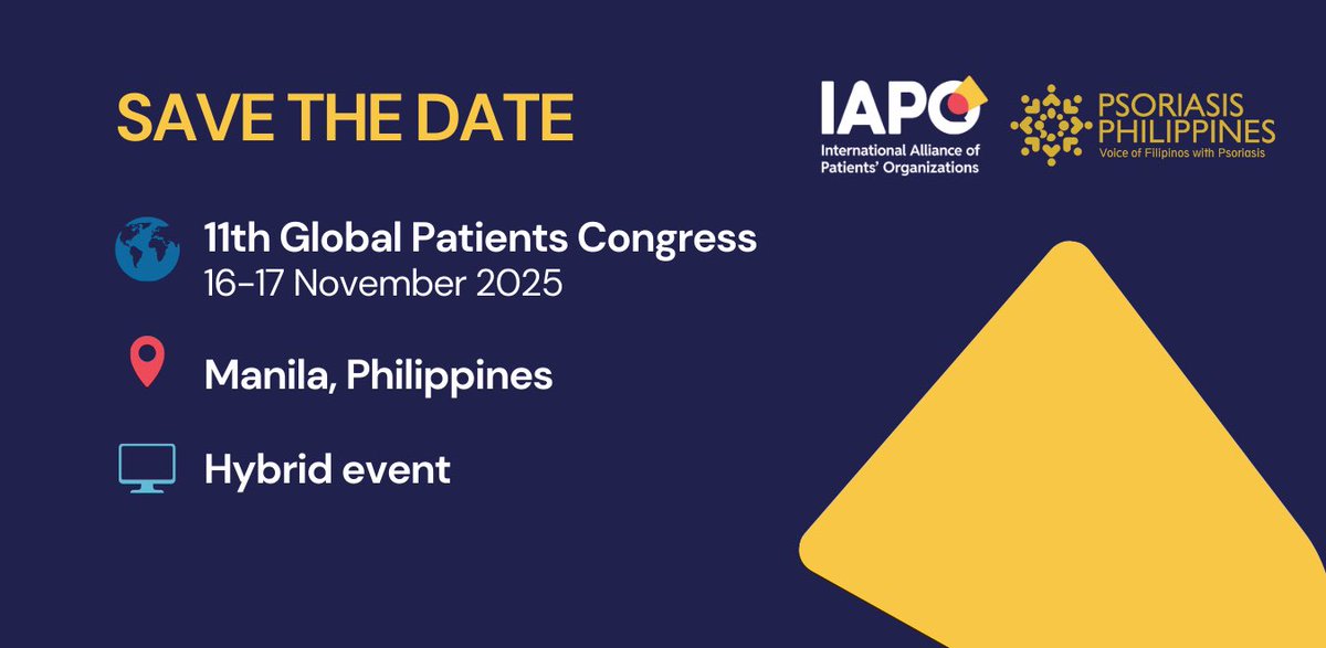 #GPC2025 is coming to Manila co-hosted with <a href="/psorphil/">psoriasis philippine</a>, IAPO’s 11th #GlobalPatientsCongress will be a unique opportunity for our global community of patient organisations to connect, share experiences, and strengthen collaboration across sectors! 
📆Mark your calendars!