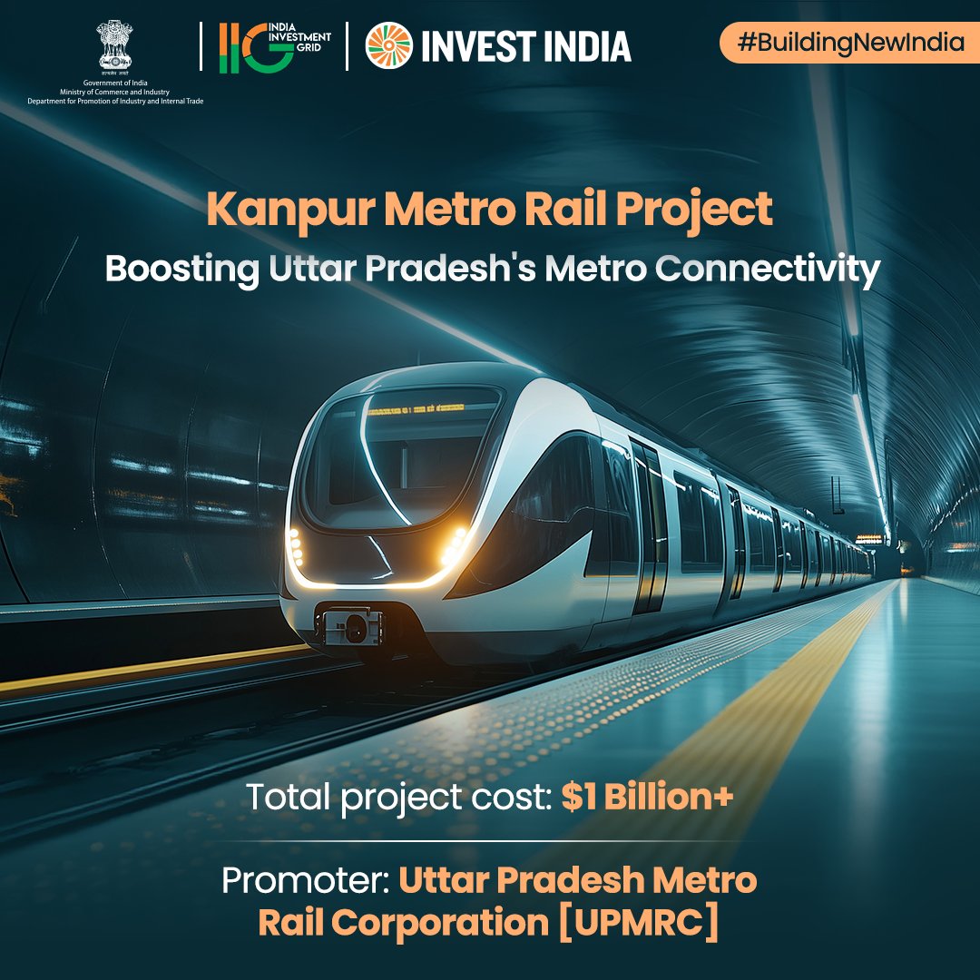 IIG_GoI's tweet image. #BuildingNewIndia
Under #NIP, the ~32 Km long Kanpur Metro Rail Project will connect neighborhoods across the city, making travel more convenient for residents.
Explore opportunities in the sector on #IIG at bit.ly/IIGUrbanTrans
#InvestInIndia #Metro #Transport