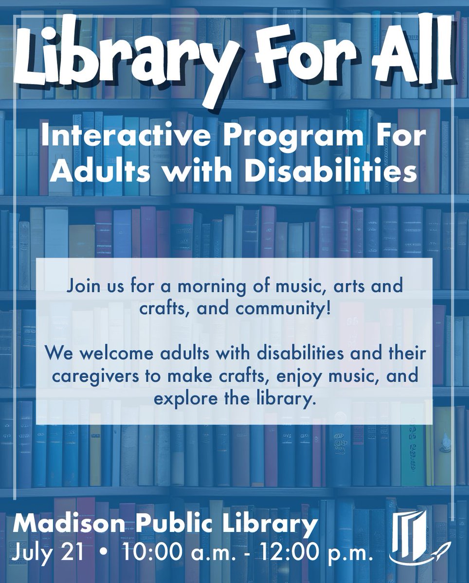 HMCPL's tweet image. Join us for a morning of music, arts and crafts, and community!  We welcome adults with disabilities and their caregivers to make crafts, enjoy music, and explore the library.
-
This program is in partnership with Kelcie&apos;s Place.
#HMCPL #PublicLibrary #Craft #Music