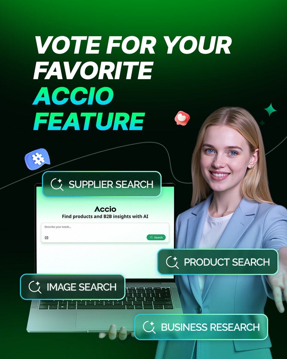Accio_official's tweet image. Accio is packed with powerful features that help SMBs tackle every angle of their sourcing challenges. 

Which Accio feature helps YOU clock out earlier and boost your business success? Drop your answer in the comments below! ⏰👇 

#accio #smartsourcing #aitool