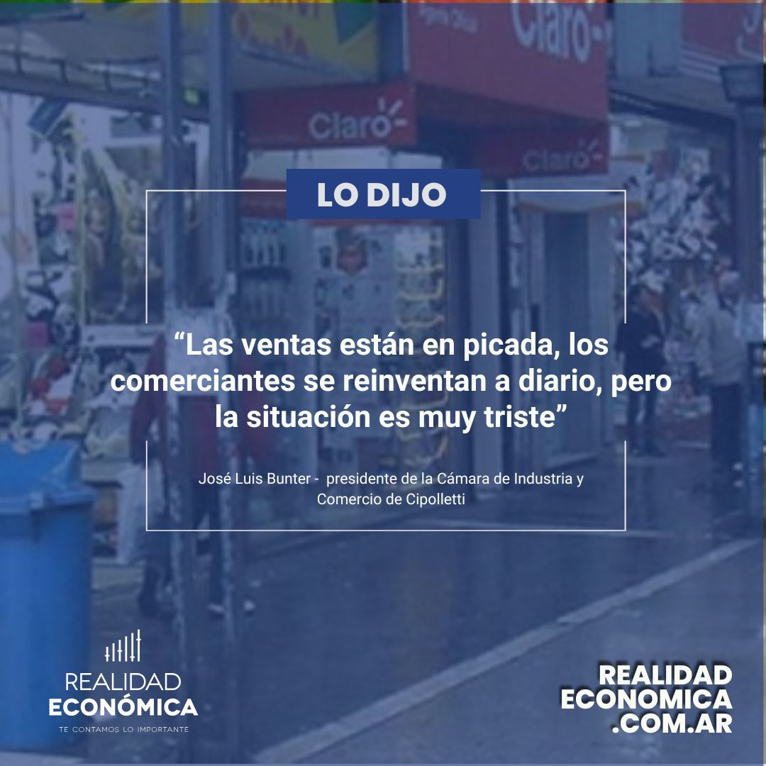 “Las ventas están en picada, los comerciantes se reinventan a diario, pero la situación es muy triste.”
José Luis Bunter, presidente de la Cámara de Comercio de Cipolletti, lanzó una fuerte advertencia sobre la crisis del sector.

📲 Leé más: realidadeconomica.com.ar/fuerte-adverte…