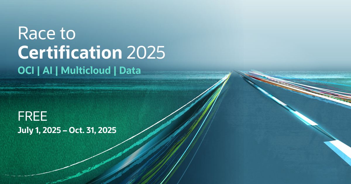 OracleAcademy's tweet image. #Mondaymotivation! Educators and students: Gain in-demand skills in @OracleCloud #OCI, #AI, #multicloud, and #data to strengthen your expertise and earn professional certifications. Join the @Oracle_Edu Race to Certification 2025 through October 31 to earn exclusive rewards and…
