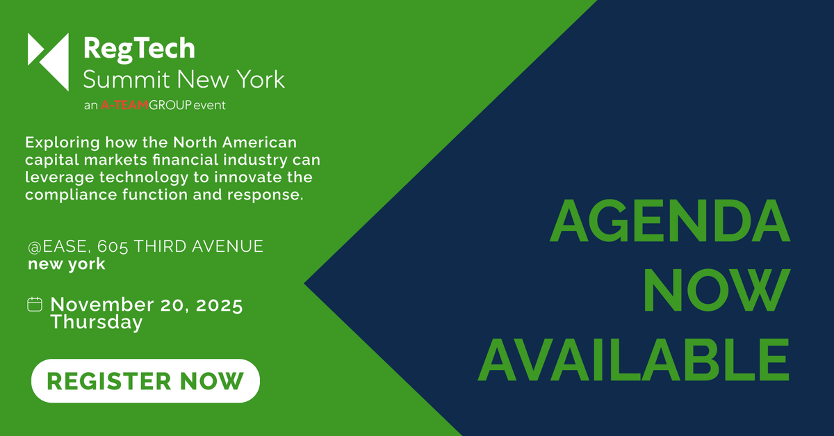 RegTech Summit New York is back on Nov 20!

We will deep dive into the key functional areas consuming the greatest budget drains and will explore the practicalities of implementing RegTech at scale.

Agenda:
a-teaminsight.pulse.ly/11x33prz3c

#RTSNYC  <a href="/SmarshInc/">Smarsh</a>  <a href="/thetalake/">Theta Lake</a> <a href="/NICELtd/">NiCE</a>