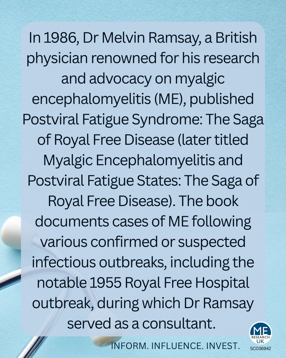 MEResearchUK's tweet image. In 1986, Dr Melvin Ramsay, a British physician renowned for his advocacy on ME, published a book documenting cases of ME following various confirmed or suspected infectious outbreaks, including the notable 1955 Royal Free Hospital outbreak.
Read quotes: bit.ly/Ramsay86RoyalF…
