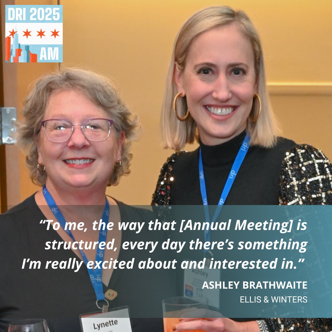 “To me, the way that [Annual Meeting] is structured, every day there’s something I’m really excited about and interested in.” says Ashley Brathwaite of Ellis &amp; Winters LLP. 

Register now and receive up to $700 off. dri.org/annual-meeting…

#DRI2025AM