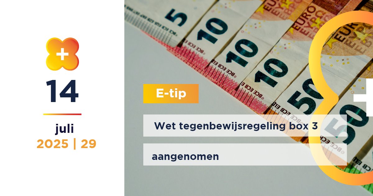 De Wet tegenbewijsregeling box 3 is op 8 juli 2025 aangenomen door de Eerste Kamer. De regels voor het tegenbewijs zijn nu dus definitief. 

Lees verder op 👉bit.ly/40ePeLs en kijk of je mogelijk een beroep kunt doen op de tegenbewijsregeling.