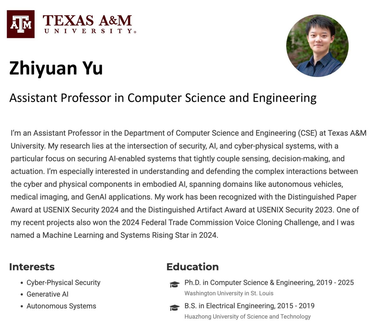 Grad_School_Hub's tweet image. &quot;I&apos;m excited to share that I will be joining the Department of Computer Science and Engineering (CSE) at Texas A&amp;amp;M University as an Assistant Professor starting August 2025. I&apos;m actively recruiting multiple fully funded PhD students, with openings as early as Spring 2026!

🔬 My…