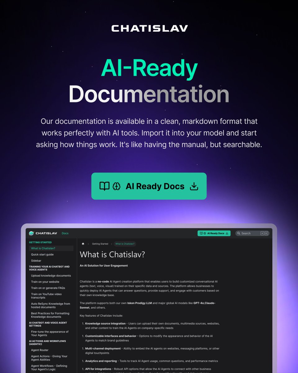 Chatislav's tweet image. Learn Chatislav the smart way.
Import our AI-Ready docs into your favorite LLM and ask your way to mastery without digging through manuals.
Start now at chatislav.ai