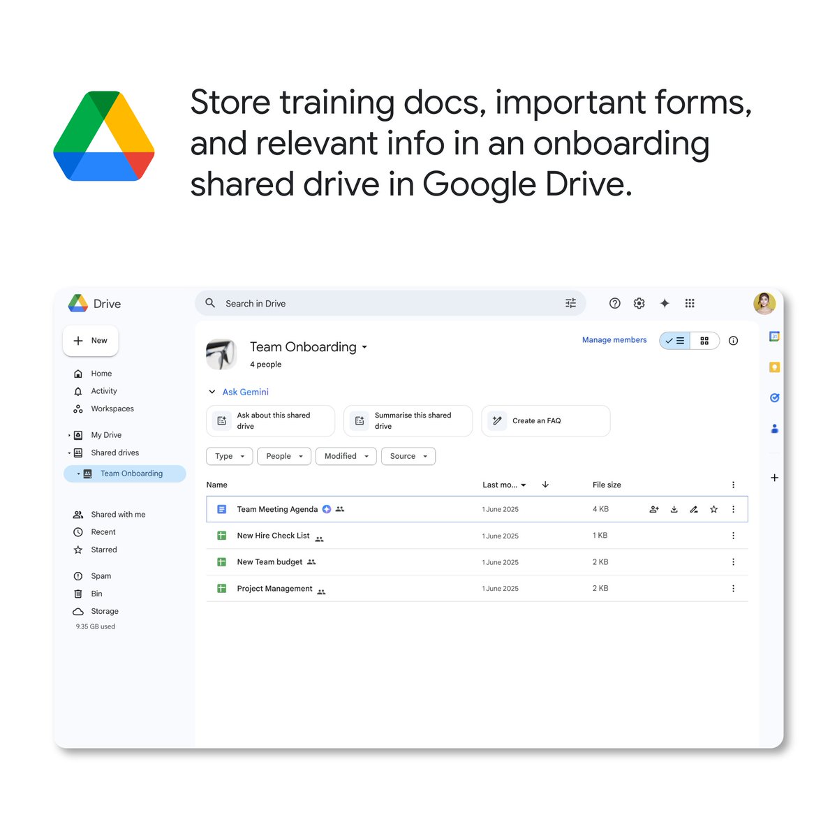 GoogleWorkspace's tweet image. Welcome your newest team members with a perfectly organized Workspace. Give them access to everything they need, all in one place. → goo.gle/4epOgl6