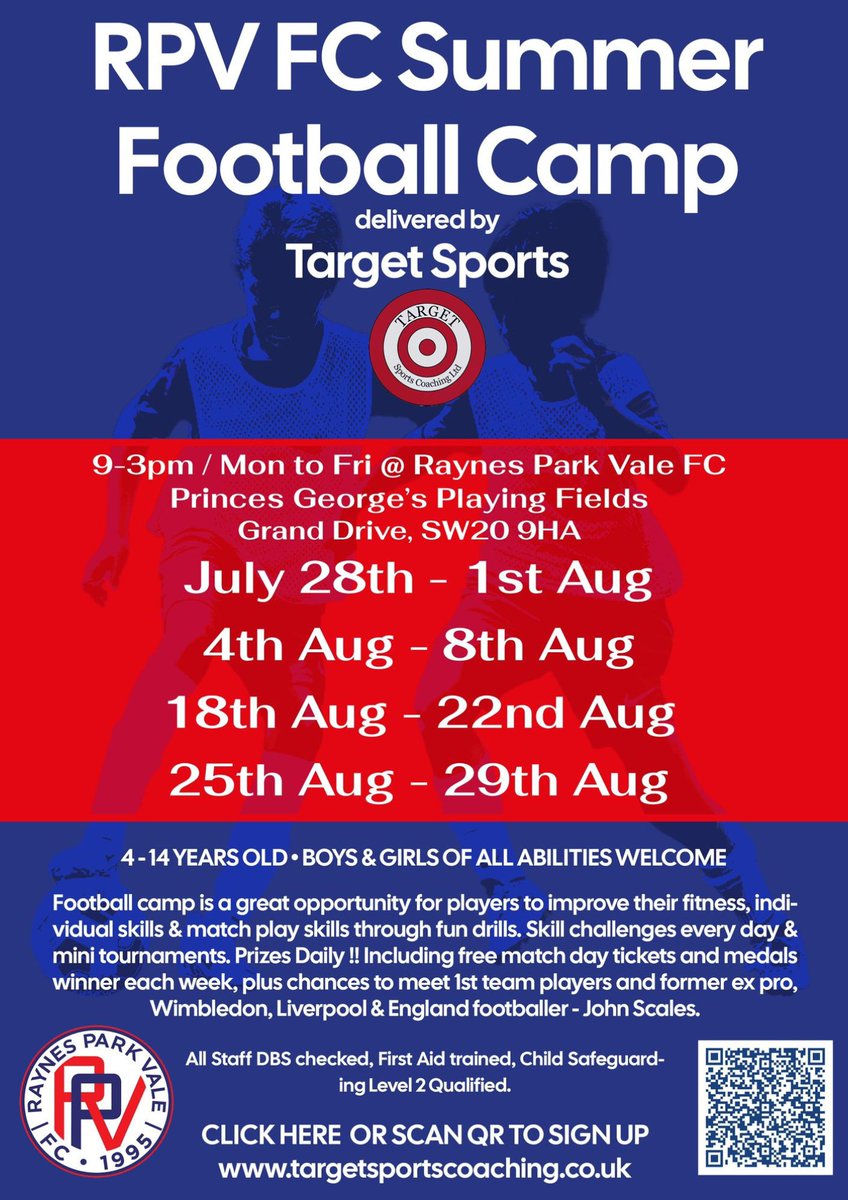 🚨 We’re SUPER excited to invite you to our Summer Soccer Camps! ⚽🔥

There’s so much local talent out there — whether you’re ready to be tested 💪 or just want to have loads of fun 😄, Grand Drive is the place to be this summer! ☀️🏟️ 

#SummerCamp 
targetsportscoaching.co.uk
