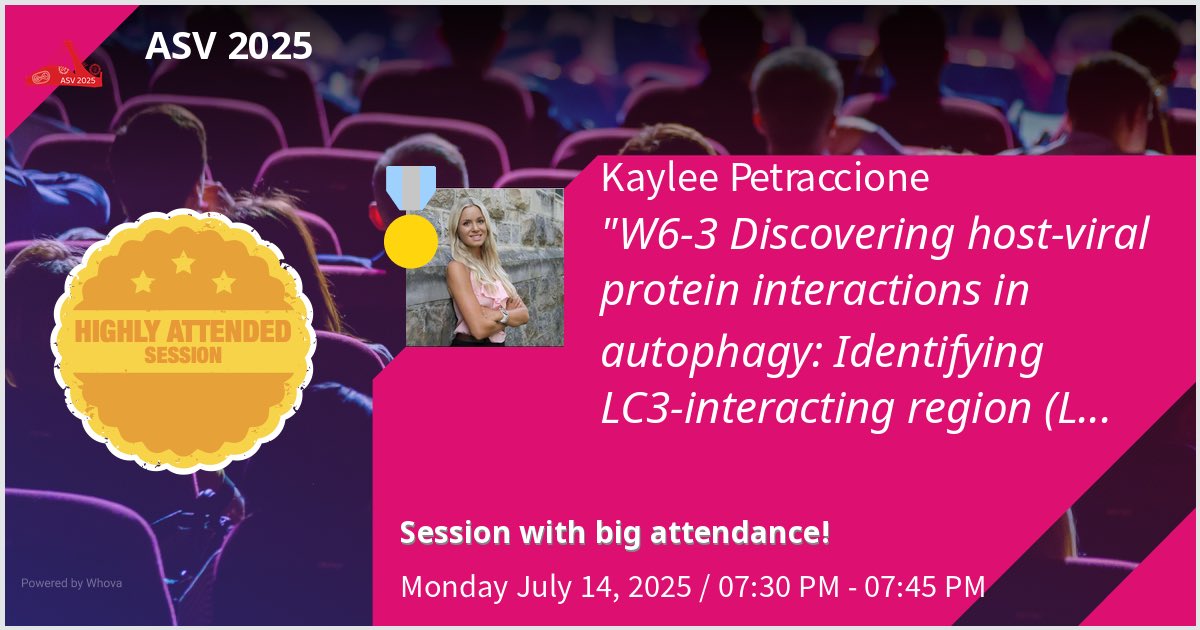 kaypepperoni's tweet image. Excited to be giving a talk today at #ASV2025 in W6 R. 525 from 7:30-7:45. Discovering host-viral protein interactions in autophagy: Identifying LC3-interacting region (LIR) motifs in hemorrhagic fever viruses for therapeutic targeting. via #Whova #virology
