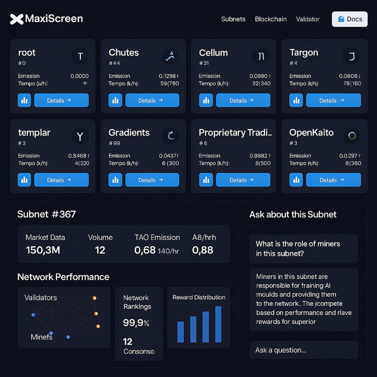 Maximize_AI's tweet image. 3 / No Code  Tools

MaximizeAI

Focus: No-code AI playground on the Bittensor network
User Benefits:
Use AI tools without coding
Submit APIs for integration
Earn incentives based on tool usage
Infrastructure: Developing tools and integrated validation systems

MaxiScreen

Focus:…