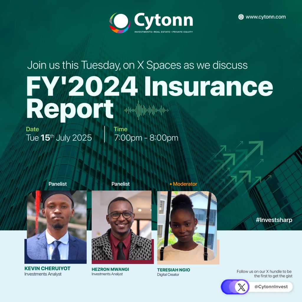 We invite you to join our X Spaces where we'll dive deep into the insights and findings from our recent FY'2024 InsuranceReport on Kenya's listed insurance companies. 
Who’s leading the industry? What key forces drove the insurance and what should investors and market watchers