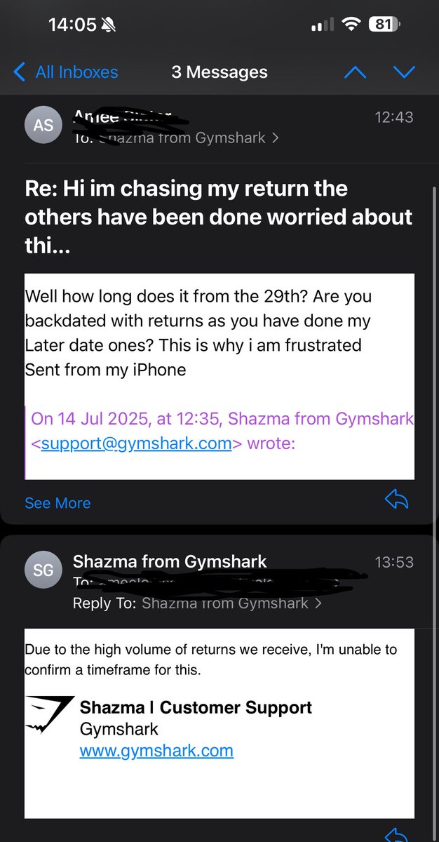 AmeelouNufc's tweet image. How @Gymshark respond to you when trying to chase a return over 2 weeks… customer service just gets worse and worse.