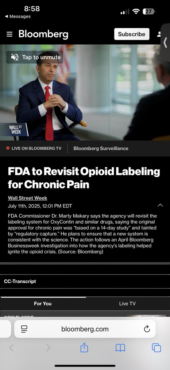Does Marty Makary need to be investigated for corruption? We now know Bloomberg Media is sponsored by Vertex Pharma, who just got FDA approval this Jan for a medicine that competes with cheap, effective full-agonists. Below, Bloomberg takes credit for the FDA revisiting a label