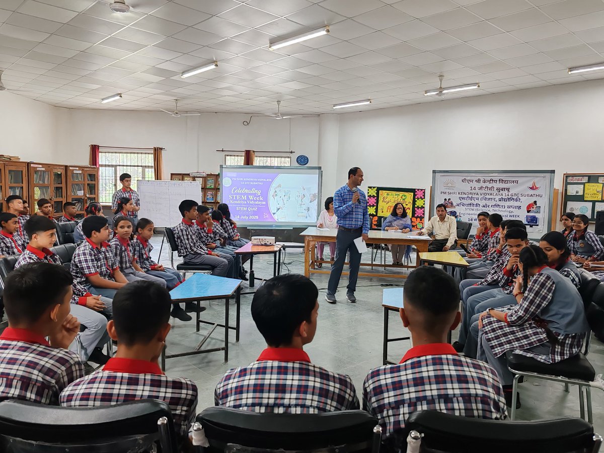 KSubathu's tweet image. STEM Day 1 at KV Subathu kicked off with a thrilling quiz 🧠✨ and a brief intro to ATL &amp;amp; SIC 💡— empowering students to innovate, tinker, and think big! 🚀🔧
#STEMDay #KVSubathu #ATL #SIC #Innovation #QuizTime
@KVS_HQ 
@EduMinOfIndia 
@KvsroG