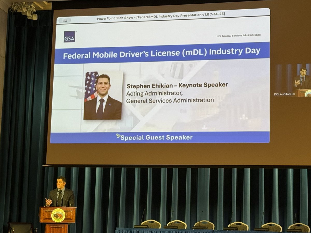 MakeIDbetter's tweet image. Great to see @USGSA Acting Administrator @USGSAStephenE kicking off the Federal mDL Day - and touting the impact mDLs can have on improving ID proofing for government services and banking…and highlighting GSA’s participation in the @NIST mDL project at the NCCoE!